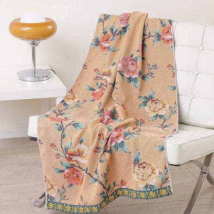 Boho navy & yellow cotton bath towel bathroom floral decor
