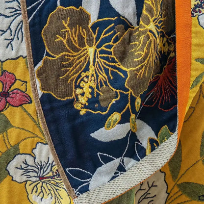 Boho navy & yellow cotton bath towel bathroom floral decor
