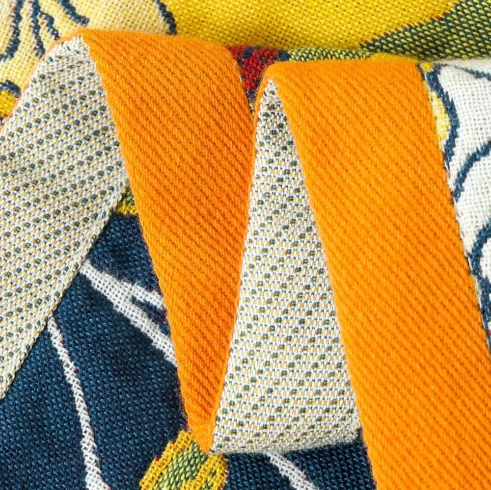 Boho navy & yellow cotton bath towel bathroom floral decor