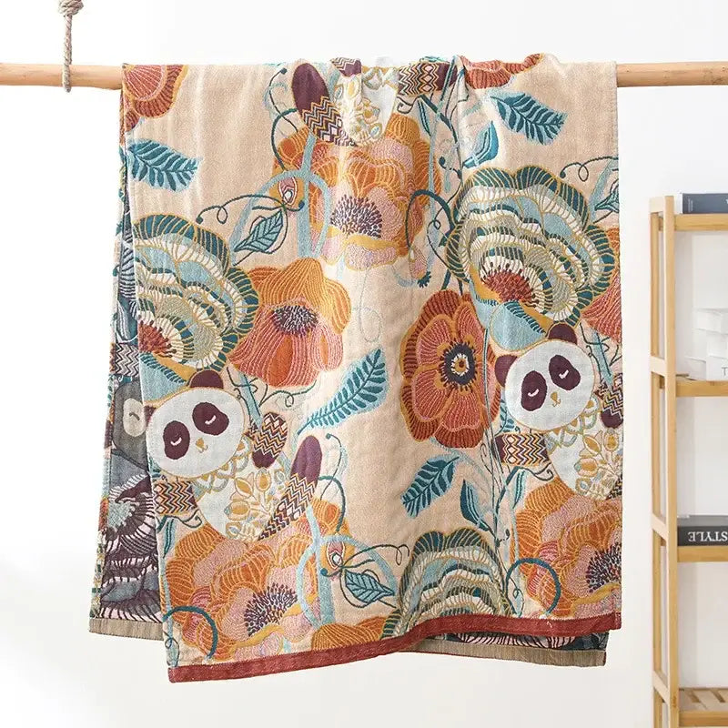 Boho navy & yellow cotton bath towel bathroom floral decor