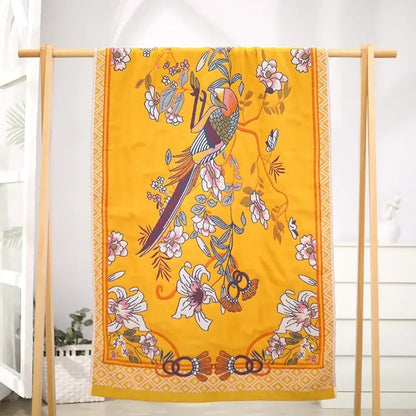 Boho navy & yellow cotton bath towel bathroom floral decor