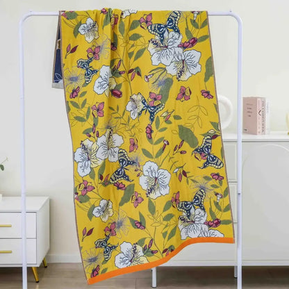 Boho navy & yellow cotton bath towel bathroom floral decor