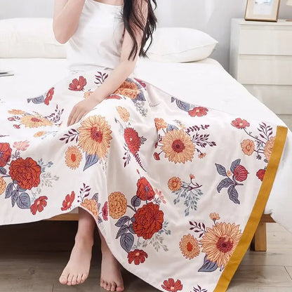 Boho navy & yellow cotton bath towel bathroom floral decor