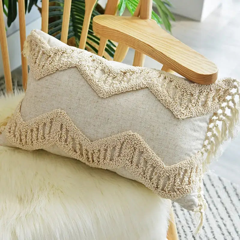 Boho nordic tassel beige cotton pillow case bedroom cushion cover