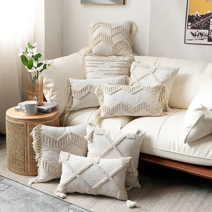 Boho nordic tassel beige cotton pillow case bedroom cushion cover