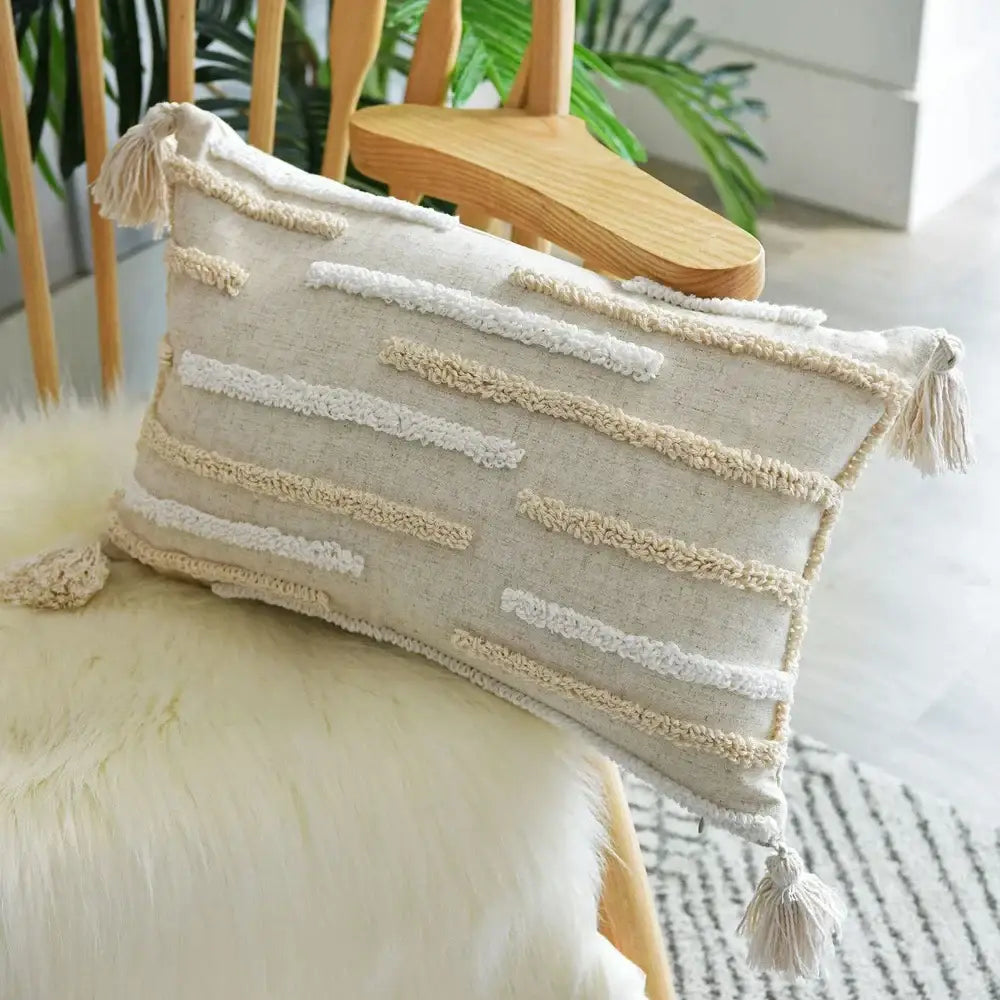 Boho nordic tassel beige cotton pillow case bedroom cushion cover