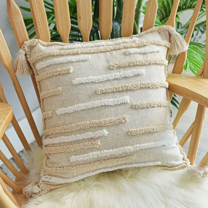 Boho nordic tassel beige cotton pillow case bedroom cushion cover