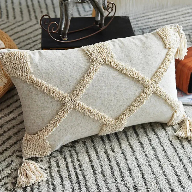 Boho nordic tassel beige cotton pillow case bedroom cushion cover