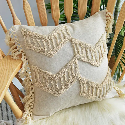 Boho nordic tassel beige cotton pillow case bedroom cushion cover