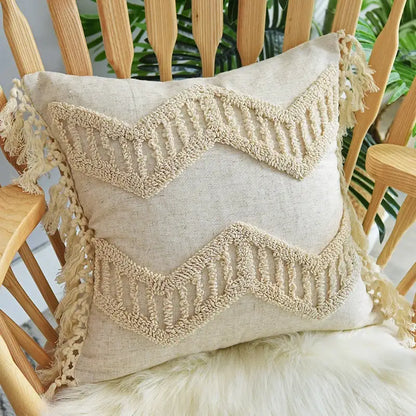Boho nordic tassel beige cotton pillow case bedroom cushion cover