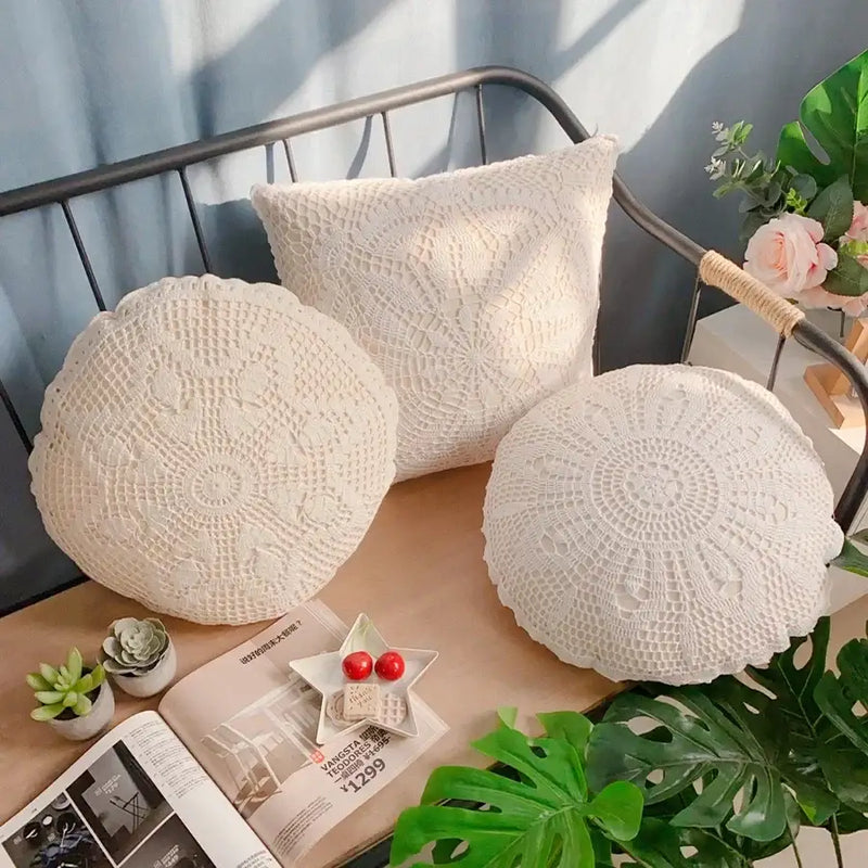 Boho off-white crochet cushion cover living room woven pillow case
