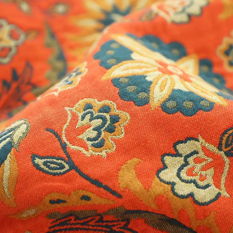 Boho orange & teal floral gauze towel blanket bedroom muslin throw