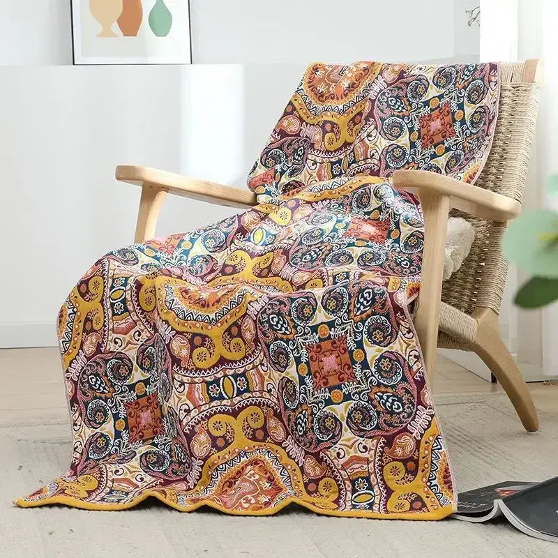 Boho patchwork cotton gauze bath towel bathroom wrap