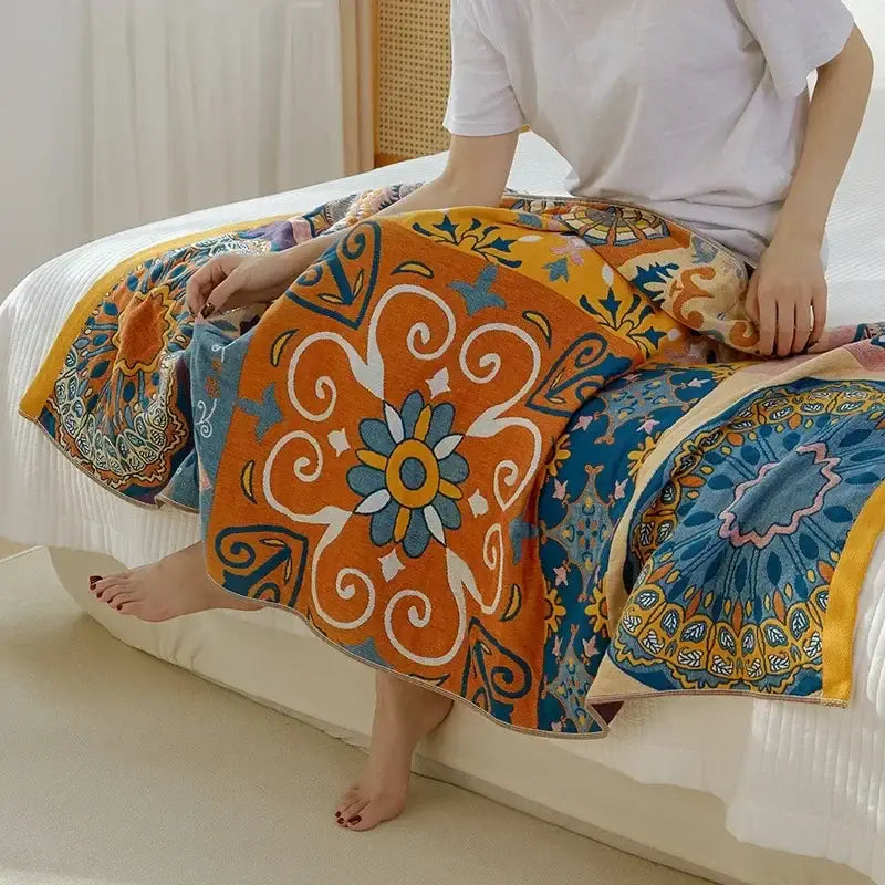 Boho patchwork cotton gauze bath towel bathroom wrap