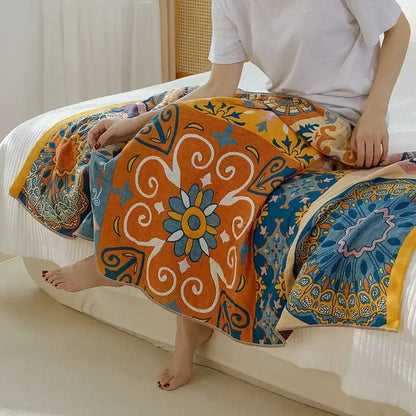 Boho patchwork cotton gauze bath towel bathroom wrap