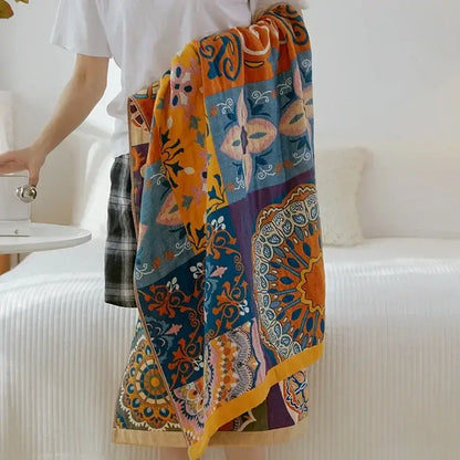 Boho patchwork cotton gauze bath towel bathroom wrap