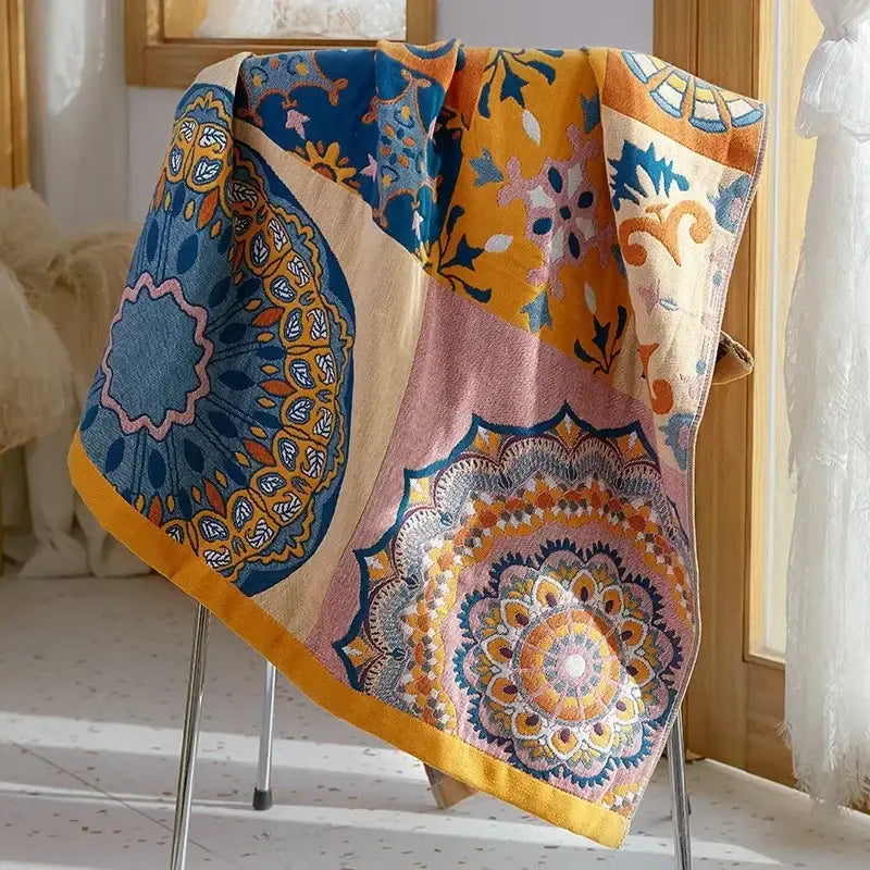Boho patchwork cotton gauze bath towel bathroom wrap
