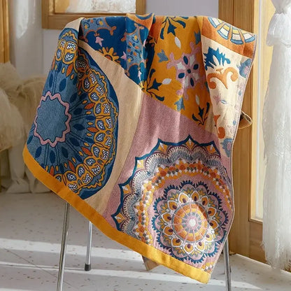 Boho patchwork cotton gauze bath towel bathroom wrap