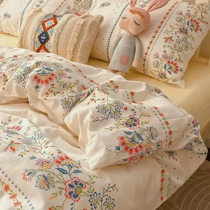 Boho pattern printed cream floral bedding set bedroom duvet cover