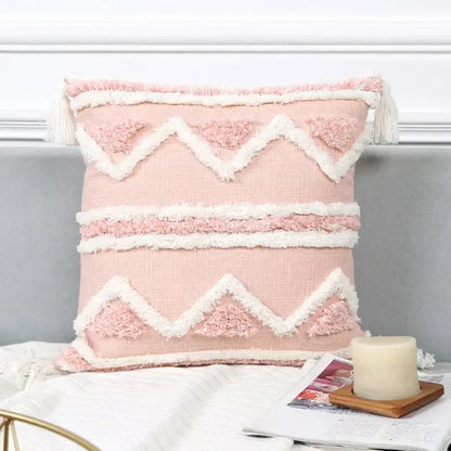 Boho pink geometric tufted pillow covers pink & white bedroom decor