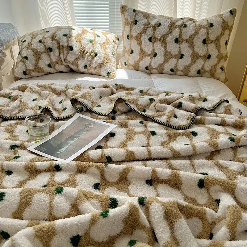 Boho printed blanket earthy geometric chunky knit bedroom shawl