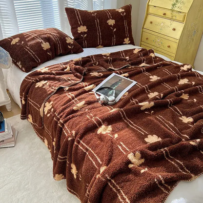 Boho printed blanket earthy geometric chunky knit bedroom shawl