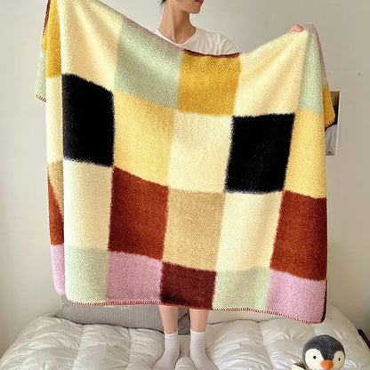 Boho printed blanket earthy geometric chunky knit bedroom shawl