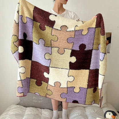 Boho printed blanket earthy geometric chunky knit bedroom shawl