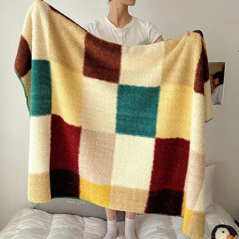 Boho printed blanket earthy geometric chunky knit bedroom shawl