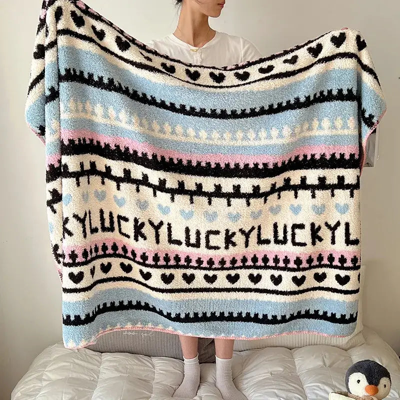 Boho printed blanket earthy geometric chunky knit bedroom shawl