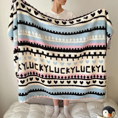 Boho printed blanket earthy geometric chunky knit bedroom shawl