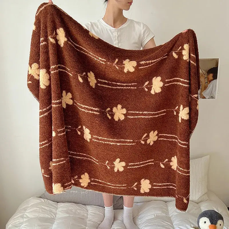 Boho printed blanket earthy geometric chunky knit bedroom shawl