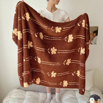 Boho printed blanket earthy geometric chunky knit bedroom shawl