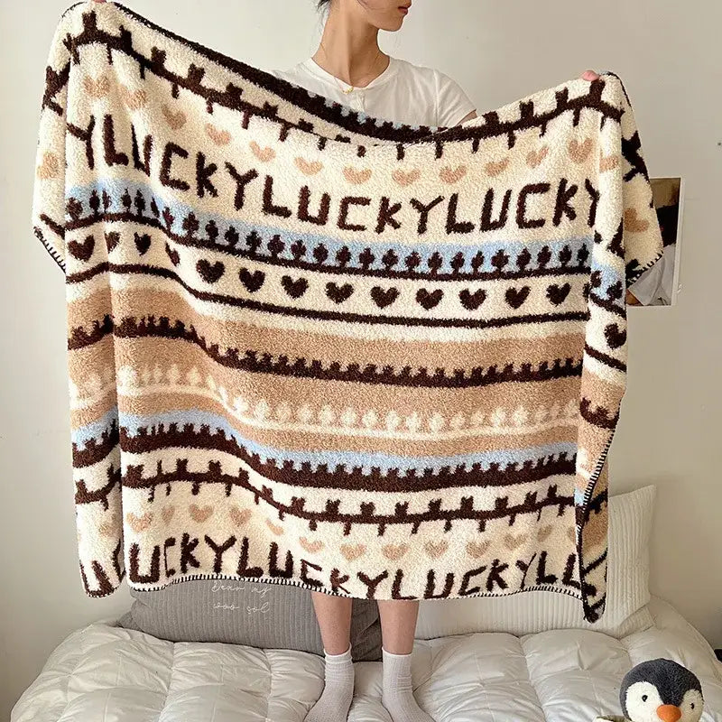 Boho printed blanket earthy geometric chunky knit bedroom shawl