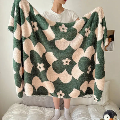 Boho printed blanket earthy geometric chunky knit bedroom shawl