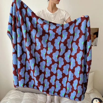 Boho printed blanket earthy geometric chunky knit bedroom shawl