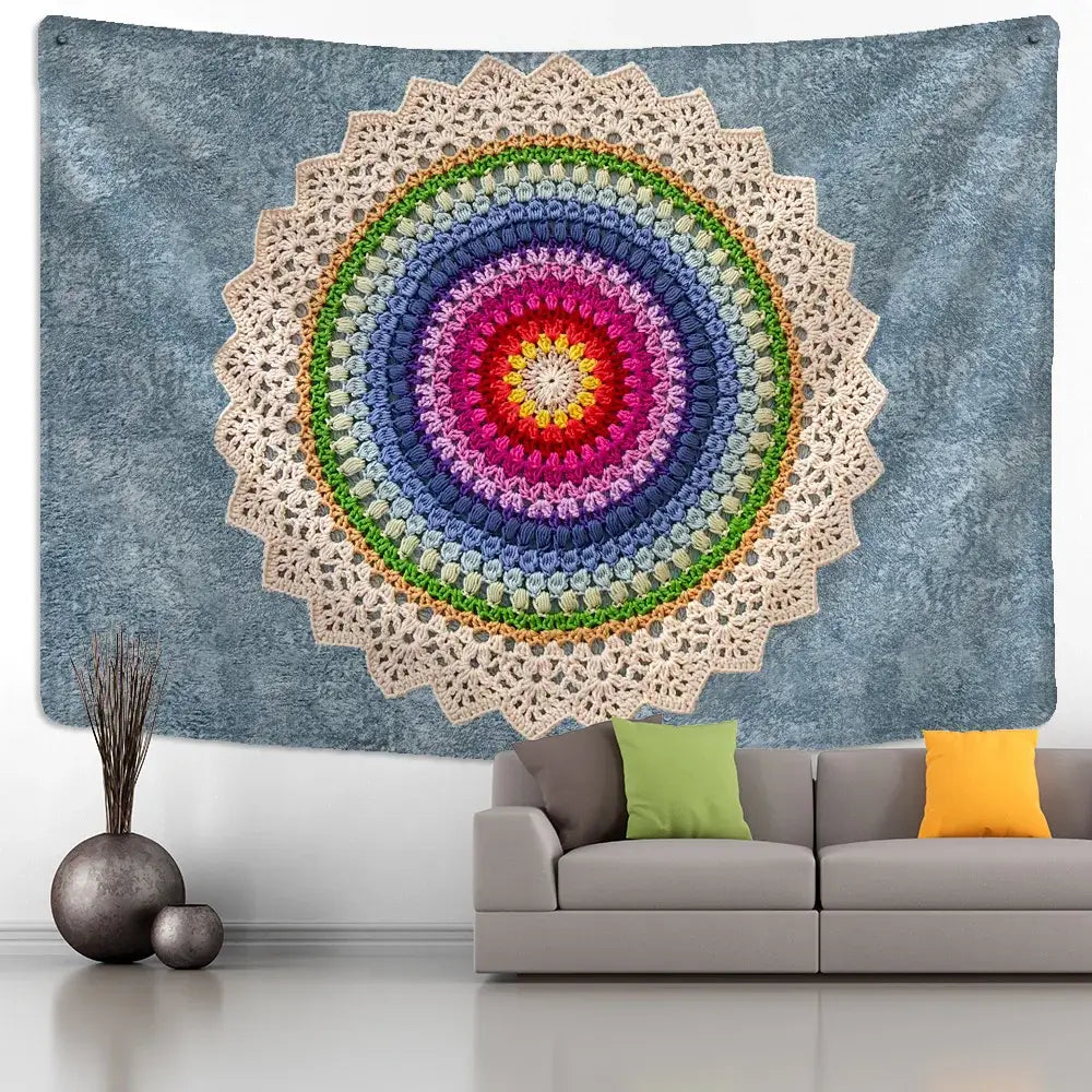Boho rainbow indian mandala wall hanging bedroom lace tapestry
