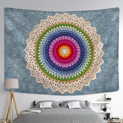 Boho rainbow indian mandala wall hanging bedroom lace tapestry
