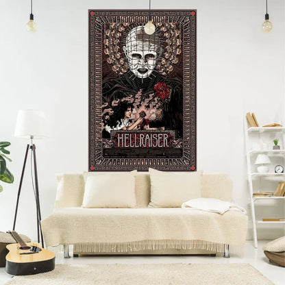 Boho red & blue jack-o-lantern wall tapestry bedroom fabric decor