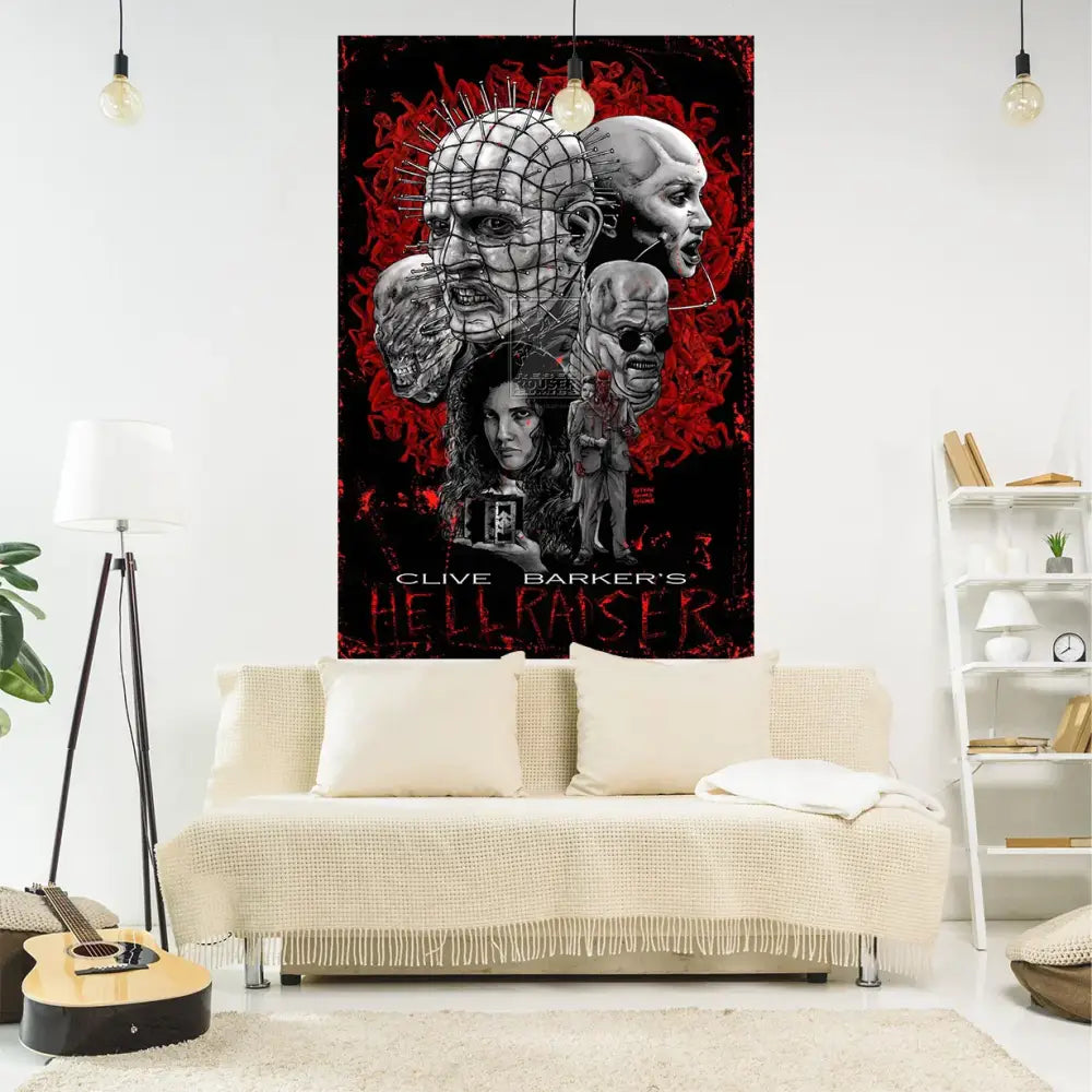 Boho red & blue jack-o-lantern wall tapestry bedroom fabric decor