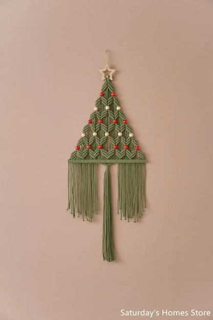 Boho sage green & cream macrame christmas tree wall hanging living room