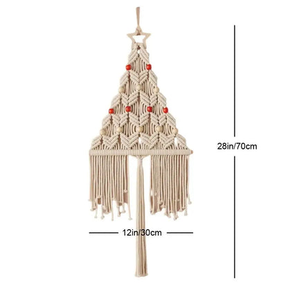 Boho sage green & cream macrame christmas tree wall hanging living room