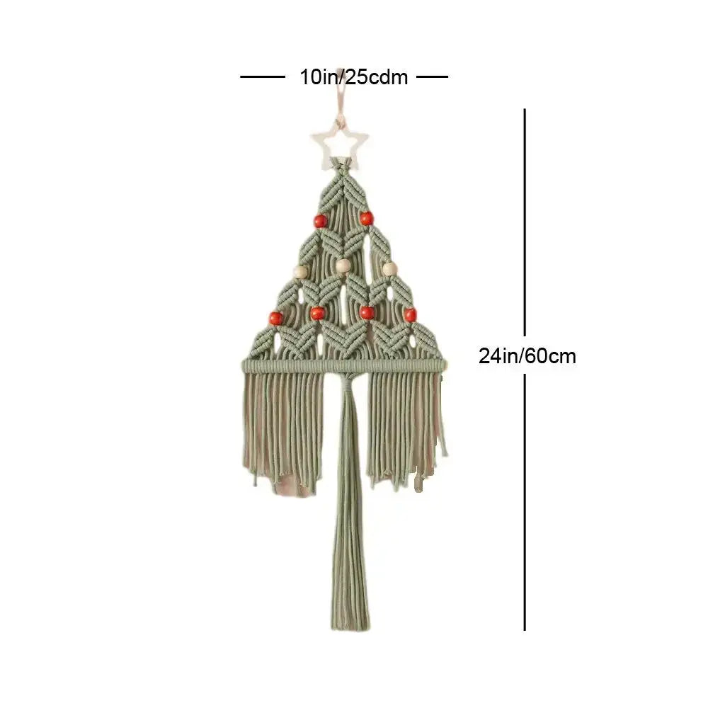 Boho sage green & cream macrame christmas tree wall hanging living room