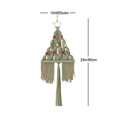 Boho sage green & cream macrame christmas tree wall hanging living room