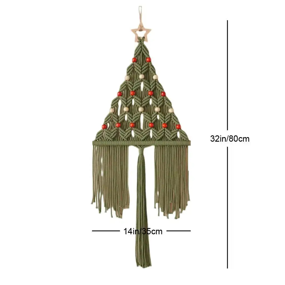 Boho sage green & cream macrame christmas tree wall hanging living room