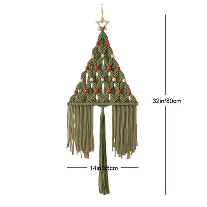 Boho sage green & cream macrame christmas tree wall hanging living room