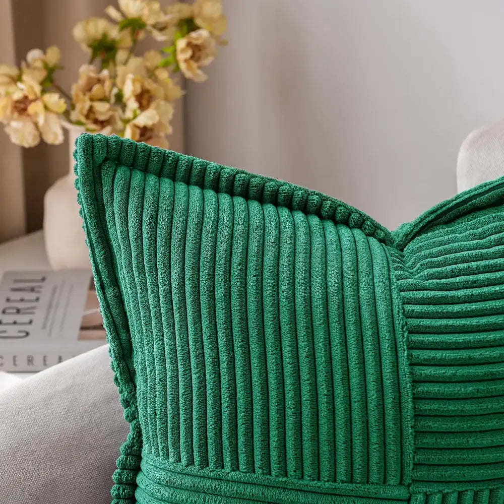Boho striped emerald green corduroy pillow covers living room decor