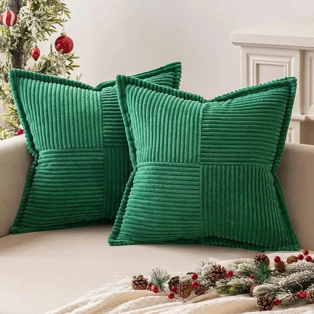 Boho striped emerald green corduroy pillow covers living room decor