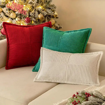 Boho striped emerald green corduroy pillow covers living room decor
