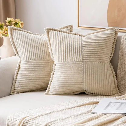 Boho striped pillow covers cream quilted living room decor
